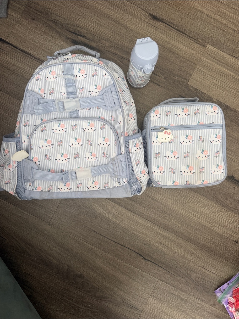 Pottery Barn Kids Light Blue Floral Hello Kitty Backpack Lunch Set